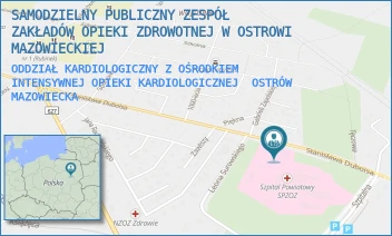 ODDZIAŁ KARDIOLOGICZNY Z OŚRODKIEM INTENSYWNEJ OPIEKI KARDIOLOGICZNEJ - SAMODZIELNY PUBLICZNY ZESPÓŁ ZAKŁADÓW OPIEKI ZDROWOTNEJ W OSTROWI MAZOWIECKIEJ - DUBOIS 68,  OSTRÓW MAZOWIECKA