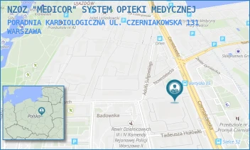 PORADNIA KARDIOLOGICZNA UL. CZERNIAKOWSKA 131 - NZOZ "MEDICOR" SYSTEM OPIEKI MEDYCZNEJ - CZERNIAKOWSKA 131,  WARSZAWA
