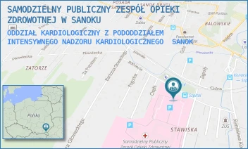 ODDZIAŁ KARDIOLOGICZNY Z PODODDZIAŁEM INTENSYWNEGO NADZORU KARDIOLOGICZNEGO - SAMODZIELNY PUBLICZNY ZESPÓŁ OPIEKI ZDROWOTNEJ W SANOKU - UL. 800-LECIA 26,  SANOK