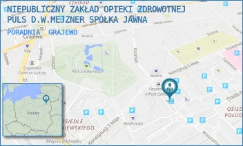 PORADNIA - NIEPUBLICZNY ZAKŁAD OPIEKI ZDROWOTNEJ PULS D.W.MEJZNER SPÓŁKA JAWNA - OŚ.POŁUDNIE 47,  GRAJEWO