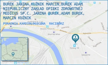 PORADNIA KARDIOLOGICZNA - BUREK JANINA,KUŹNIK MARCIN,BUREK ADAM NIEPUBLICZNY ZAKŁAD OPIEKI ZDROWOTNEJ MEDICUS SP.C. JANINA BUREK,ADAM BUREK, MARCIN KUŹNIK - UL. PIASTOWSKA 29,  RACIBÓRZ
