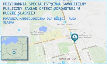PORADNIA KARDIOLOGICZNA DLA DZIECI - PRZYCHODNIA SPECJALISTYCZNA SAMODZIELNY PUBLICZNY ZAKŁAD OPIEKI ZDROWOTNEJ W RUDZIE ŚLĄSKIEJ - UL. PIOTRA NIEDURNEGO 50D,  RUDA ŚLĄSKA