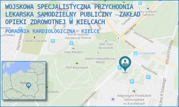 PORADNIA KARDIOLOGICZNA - WOJSKOWA SPECJALISTYCZNA PRZYCHODNIA LEKARSKA SAMODZIELNY PUBLICZNY  ZAKŁAD OPIEKI ZDROWOTNEJ W KIELCACH - SZCZEPANIAKA 23,  KIELCE