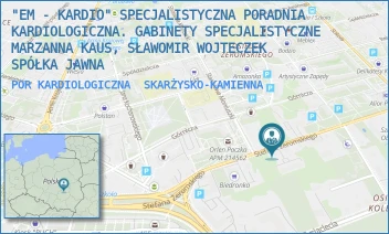 POR KARDIOLOGICZNA - "EM - KARDIO" SPECJALISTYCZNA PORADNIA KARDIOLOGICZNA. GABINETY SPECJALISTYCZNE MARZANNA KAUS, SŁAWOMIR WOJTECZEK SPÓŁKA JAWNA - ŻEROMSKIEGO 46/1-2,  SKARŻYSKO-KAMIENNA