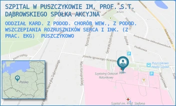 ODDZIAŁ KARD. Z PODOD. CHORÓB WEW., Z PODOD. WSZCZEPIANIA ROZRUSZNIKÓW SERCA I INK. (Z PRAC. EKG) - SZPITAL W PUSZCZYKOWIE IM. PROF. S.T. DĄBROWSKIEGO SPÓŁKA AKCYJNA - KRASZEWSKIEGO 11,  PUSZCZYKOWO